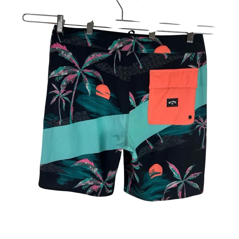 Billabong Men's 32 T-Street‎ Boardshorts Tuquoise Tropical Print EUC Airlite 18